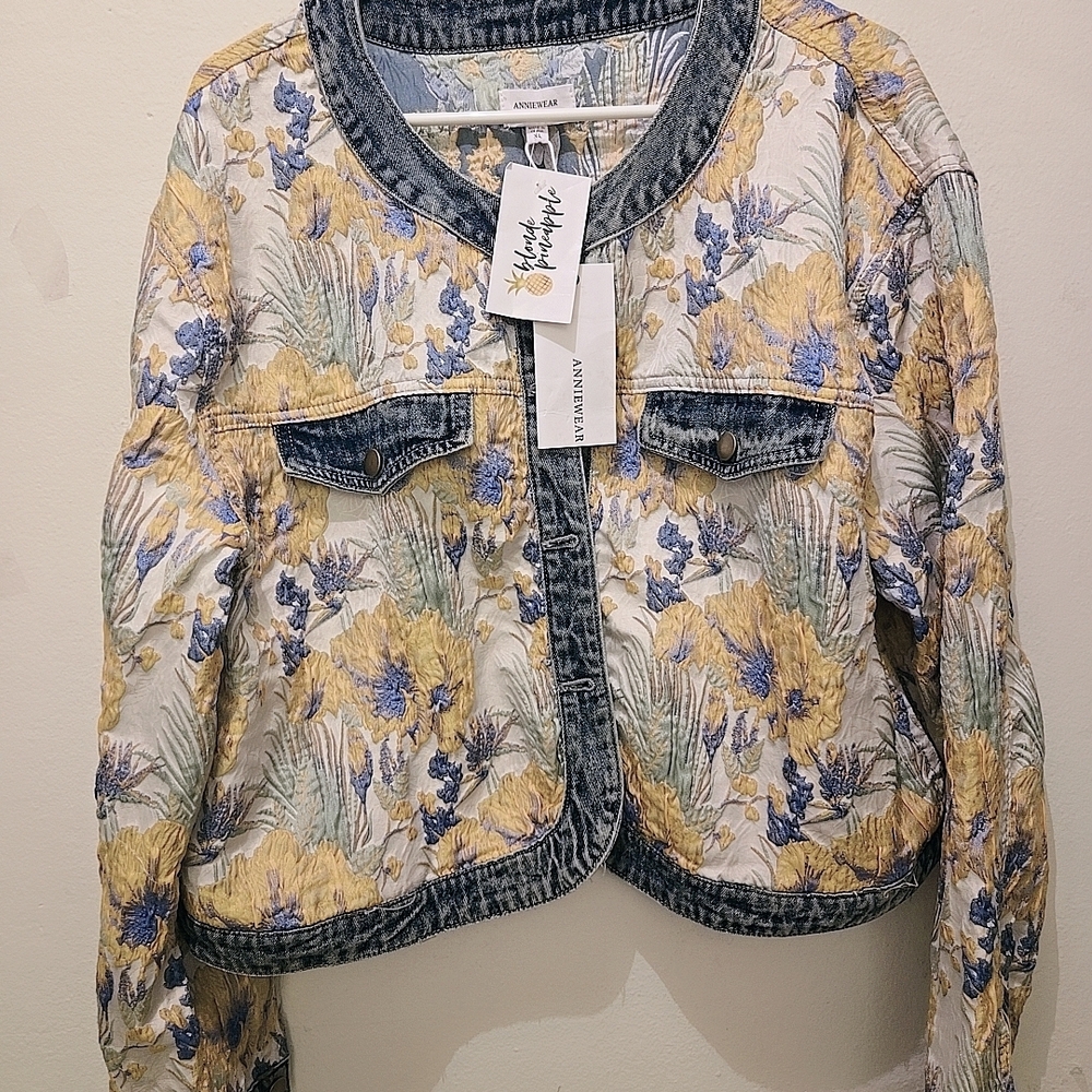 Anthropologie Yellow and Blue Floral Jean Jacket